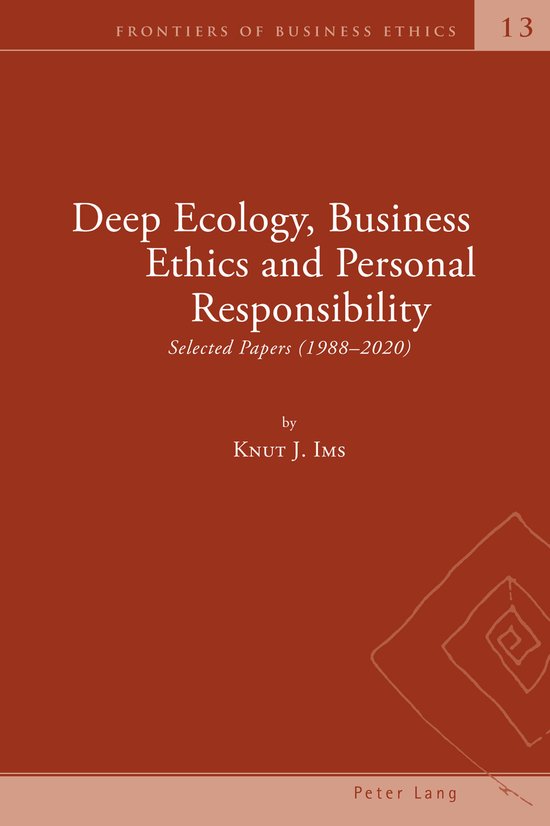 Couverture de livre : fond rouge foncé avec le titre blanc 'Deep Ecology, Business Ethics and Personal Responsibility'.