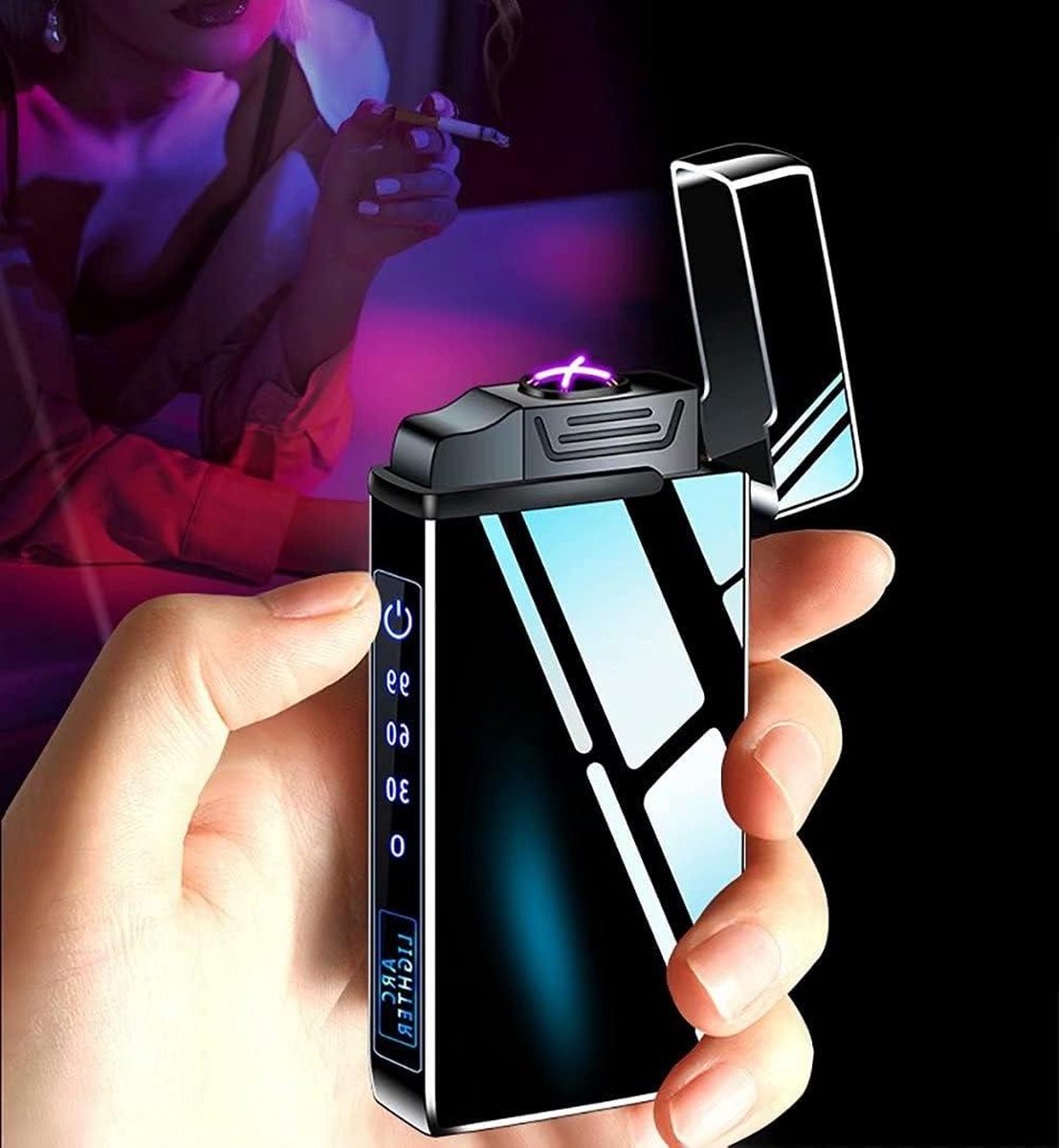 Goedkoopste Dual Arc Elektrische Aansteker - Winddicht Jet Flame Torch - USB Oplaadbaar met LED Zaklamp - Batterij Indicator - Sigarettenkaars