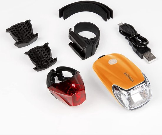ABSINA 2 x led-fietslampenset, USB oplaadbaar, 200 m bereik en 100 lux fietsverlichting, StVZO-toegestaan, fietsverlichting voor en achter, set met accu ABSINA 2 x led-fietslampenset, USB oplaadbaar, 200 m bereik en 100 lux fietsverlichting, StVZO-toegestaan, fietsverlichting voor en achter, set met accu