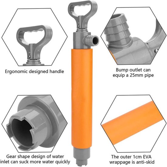 Kajak Bilgepomp – Handbediend, 46 Cm, EVA Antislip, Tot 0,8 Liter Per Slag, Compact En Licht Voor Veiligheid Op Het Water