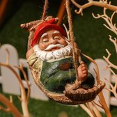 Hangende tuinkabouter hanger - Oude man met witte baard in hangmat - Tuindecoratie
