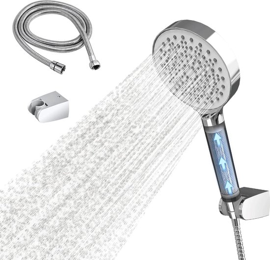 Pomme De Douche Avec Filtrière Et Flexible - 4 Types De Jets, Haute Pression, économique, Couleur Grise