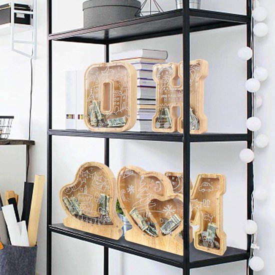 houten/ plexiglas spaarpot met hartje en stipjes houten/ plexiglas spaarpot met hartje en stipjes
