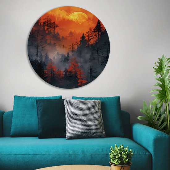 Tableau forêt - Cercles muraux nature - Cercles muraux Lune - Tableaux Classique - Tableau - Décoration chambre cercle mural forex 80x80 cm