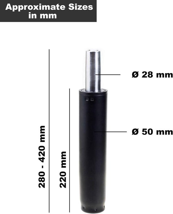 Mastery Mart Gasveer voor bureaustoelen, 270-390 mm, gasdrukdemper tot 450 kg, TÜV klasse 4, universele pasvorm (zwart