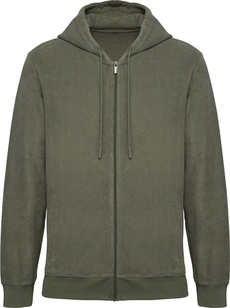 Native Spirit Ecologische herensweater met rits en capuchon in spons NS419 - Organic khaki - S