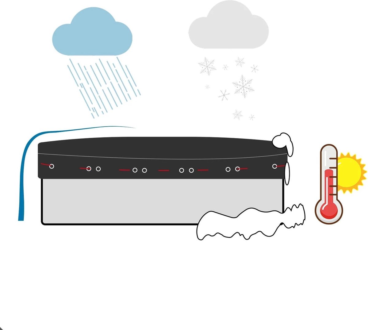 Néos® Zwembad Afdekzeil – Waterdicht/Solar – PE – Donkergrijs – 400x200x20cm