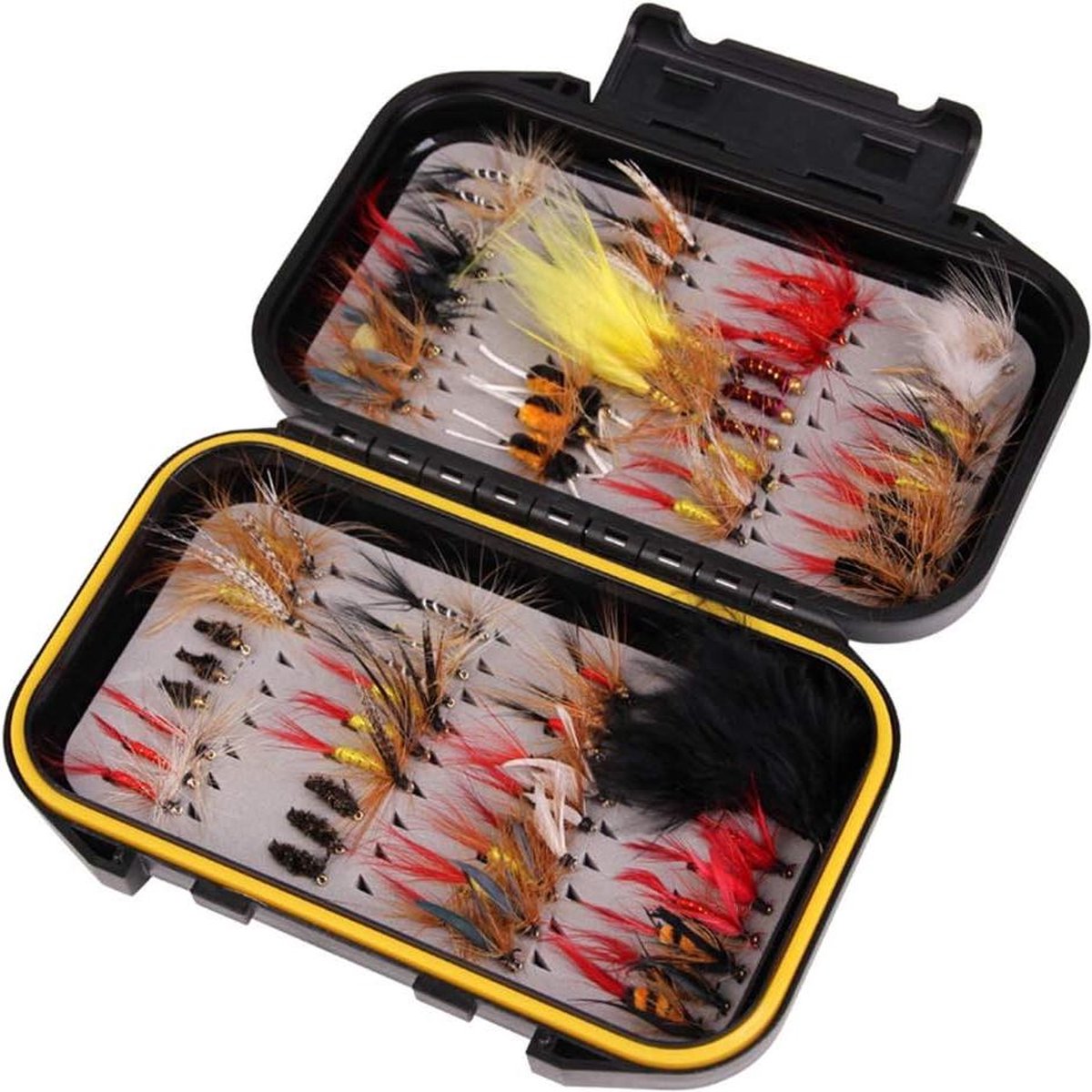 Vliegvissen Flie Kit met Doos 72 stks - Vliegvissen Lokt Droge Vliegen - Nimfen Emergers Streamers - Aas Haak Crankbaits - Zee Bas Zalm Kabeljauw Forel #5