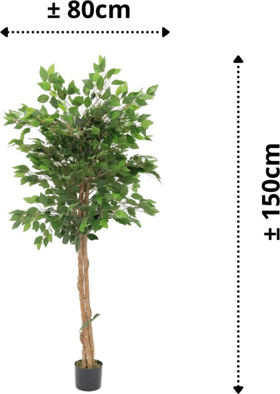 Arbre artificiel Ficus 150cm | Arbre artificiel Ficus avec tronc | Arbre artificiel Ficus pour l'intérieur | Ficus artificiel vert avec tronc