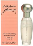 Estée Lauder Pleasures Eau de Parfum Spray 15ml met bijpassende roze gestreepte doos.
