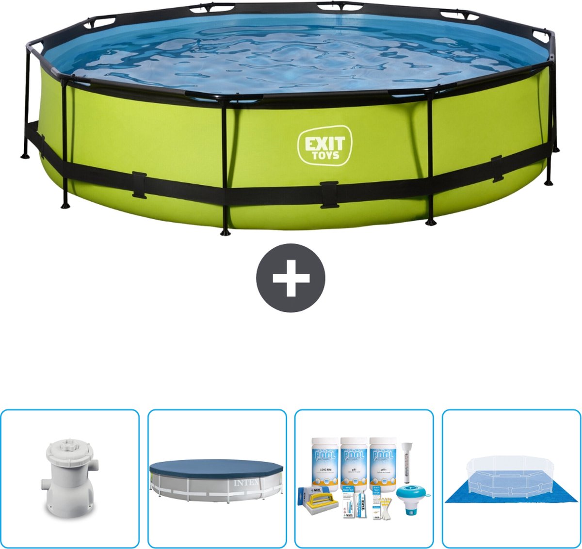 EXIT Rond Lime Frame Zwembad - 360 x 76 cm - Inclusief Pomp Afdekzeil - Onderhoudspakket - Grondzeil - Nu extra voordelig
