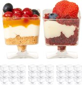 MATANA 100 Mini Plastic Dessertbekers, Transparante Dessert Kopjes, Kleine Dessertkommen voor Verjaardagen, Bruiloften en Feesten, 60ml - Stevig en Herbruikbaar