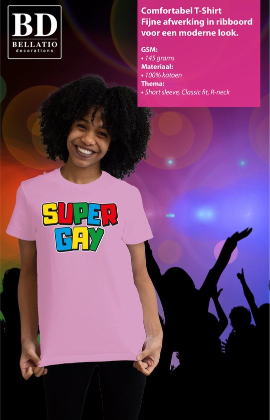 T-shirt Bellatio Decorations Gay Pride pour femme - Super Gay - Rose - Fierté - Arc-en-ciel - LGBT L