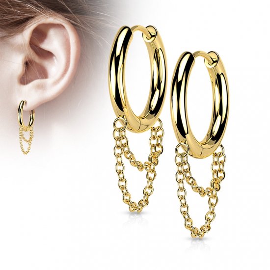 Boucles d'oreilles avec double chaîne plaqué or