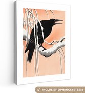 Tableau Peinture Corbeau - Vogel - Branche - Vintage - Japonais - 90x120 cm - Décoration murale