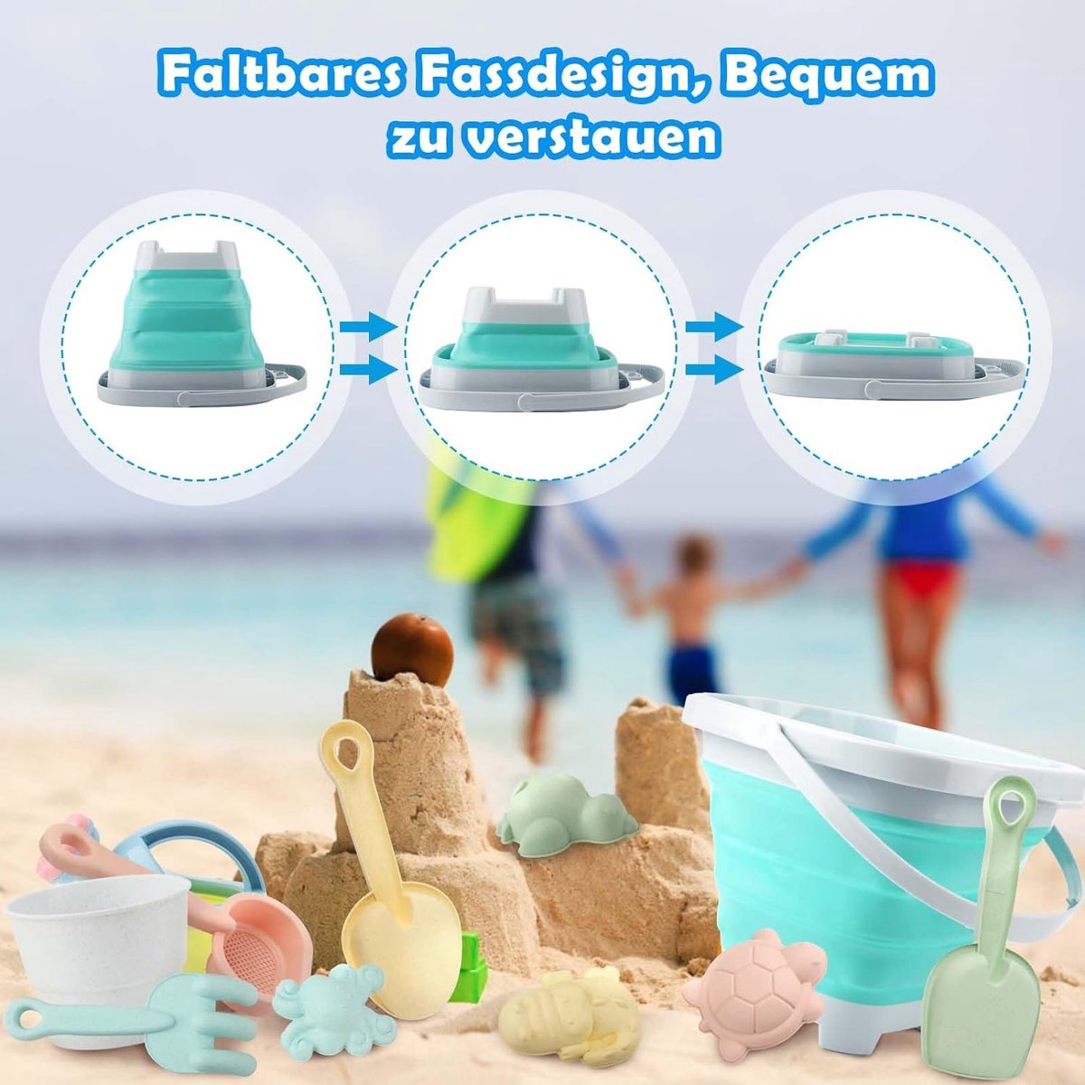 Set 21 Pièces Jouets Plage Enfants avec Seau Pliable et Sac Filet | Jouets de Plage pour Tout-Petits 1-3 Ans, Set de Voyage Plage 4-8 Ans, Pelle Château Moules Animaux Construction