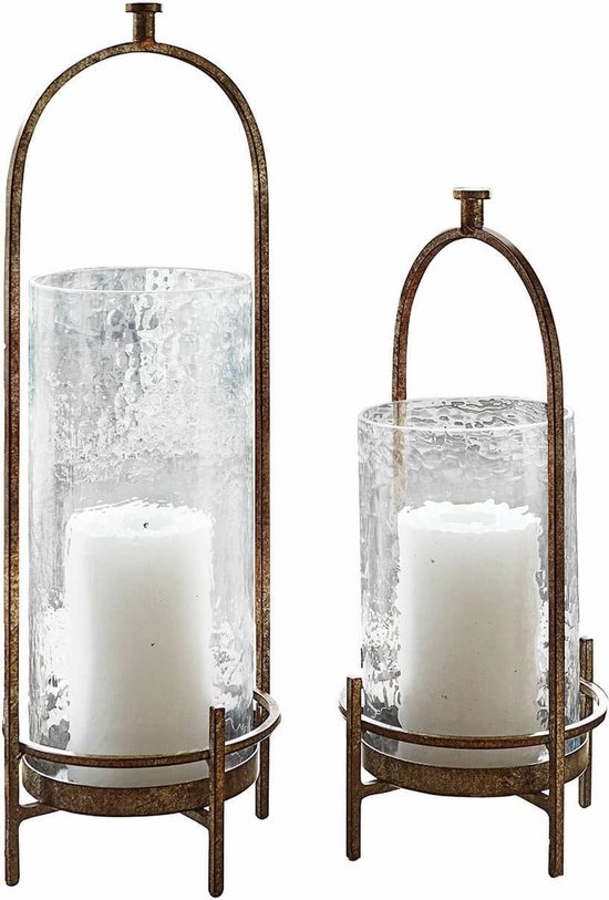 LOBERON Lot de 2 lanternes Aquivar bronze antique/clair