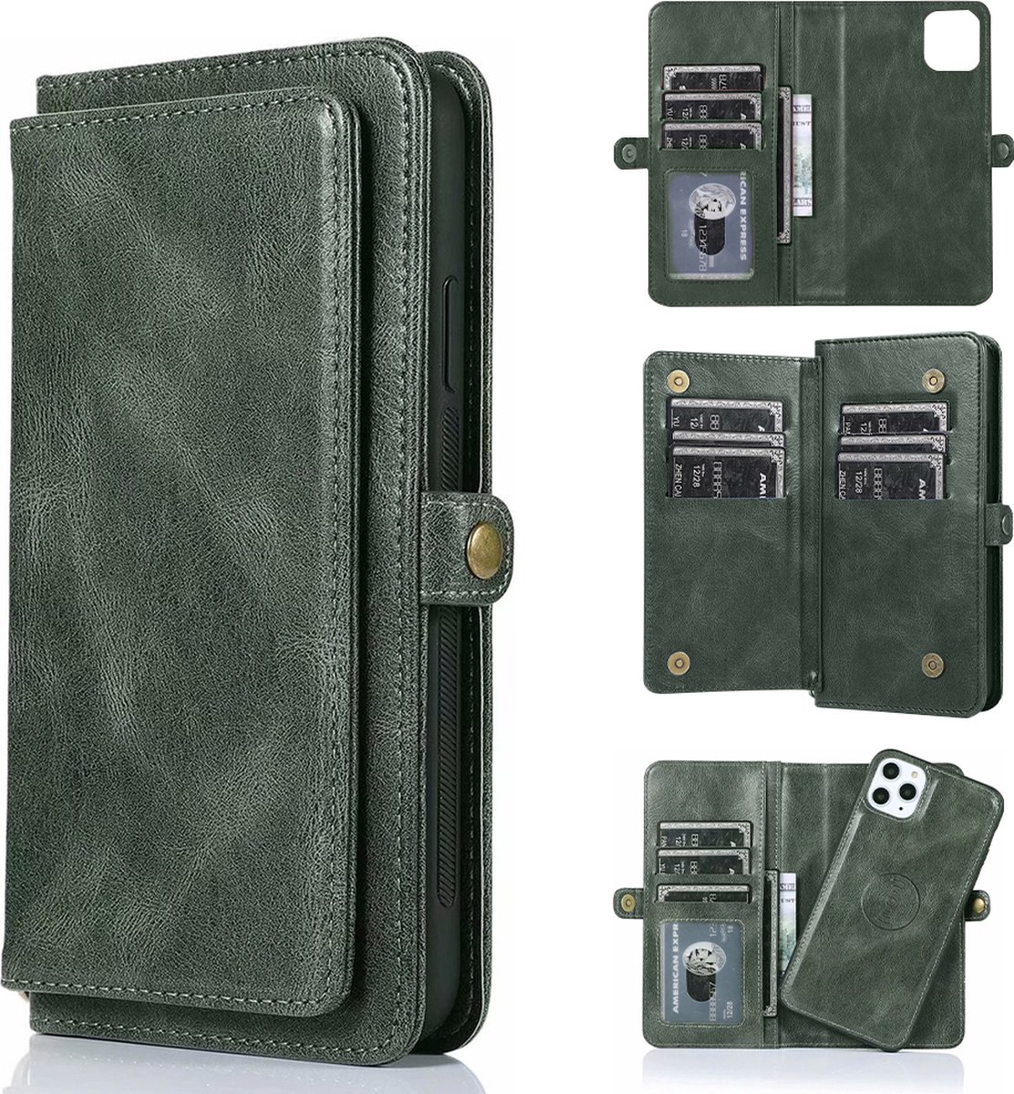 Hoesje geschikt voor iPhone 14 - Bookcase - Afneembaar 2 in 1 - Backcover - Pasjeshouder - Portemonnee - Kunstleer - Groen