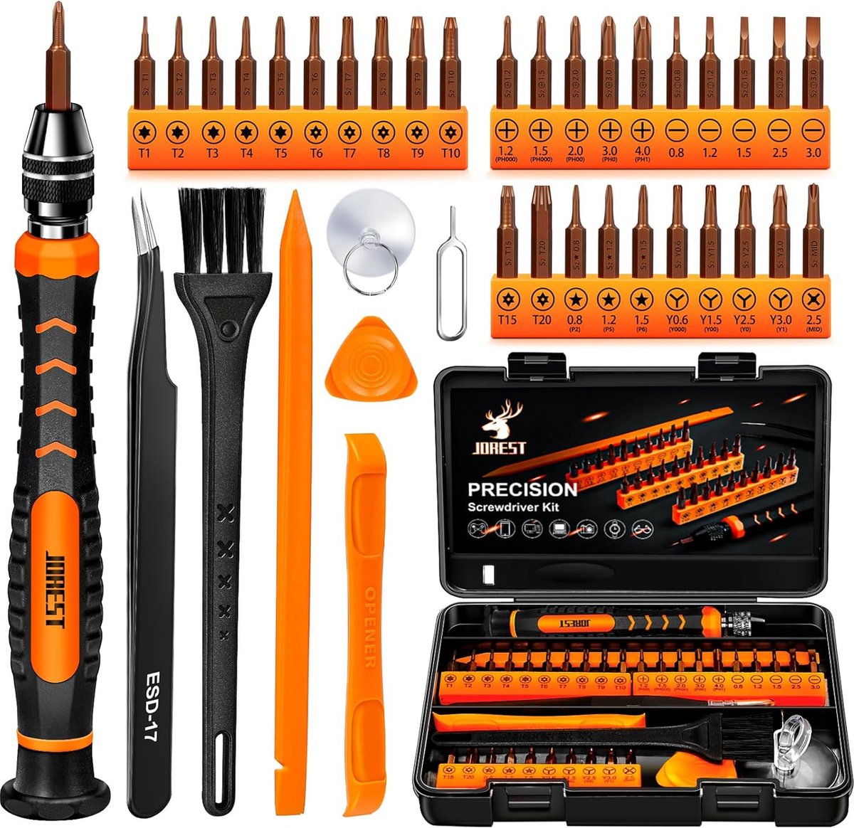 Merkloos JOREST 38-delige precisie-schroevendraaierset gereedschapsset met Torx T1 T2 T3 T4 T5 T6 T7 T8 T9 T10 T15 T20 Star P2 P5 P6 Triwing Y000 etc. voor iPhone Switch PS4 Mac laptop bril horloges enz