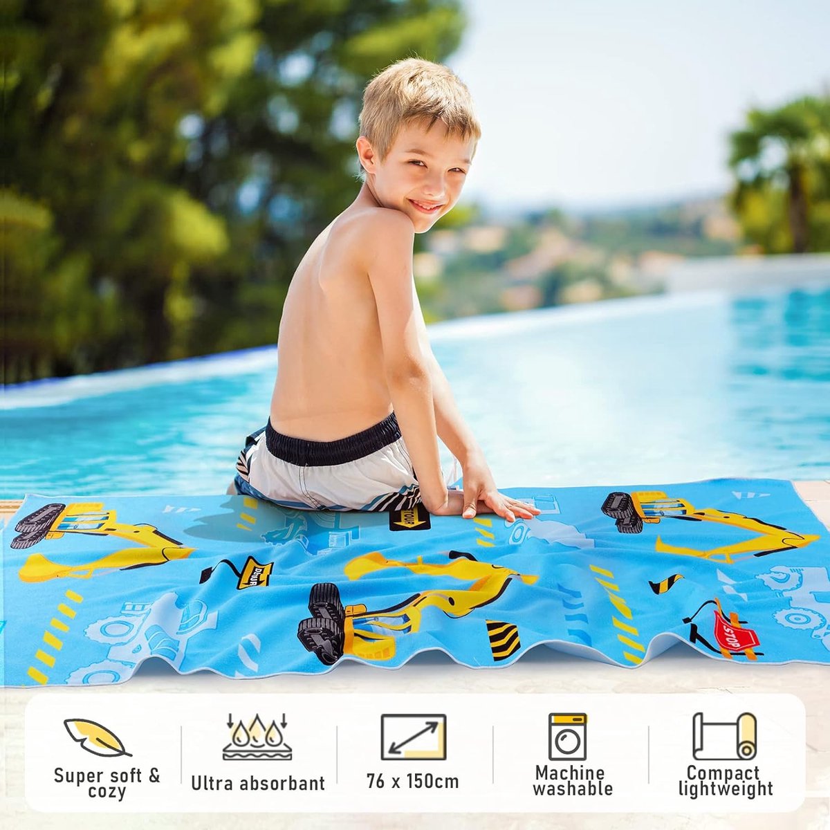 Ulticool Microvezel kinderhanddoek, 140 x 70 cm, voetbal, stranddinosaurus, lichte reishanddoek, sneldrogend, badhanddoek, strandhanddoek, microvezel, reizen, strand, kind, jongen