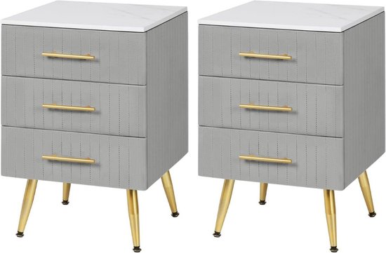 Nachtkastje set van 2 - Nachtkastjes Industrieel - Kastje met Lades - Grijs