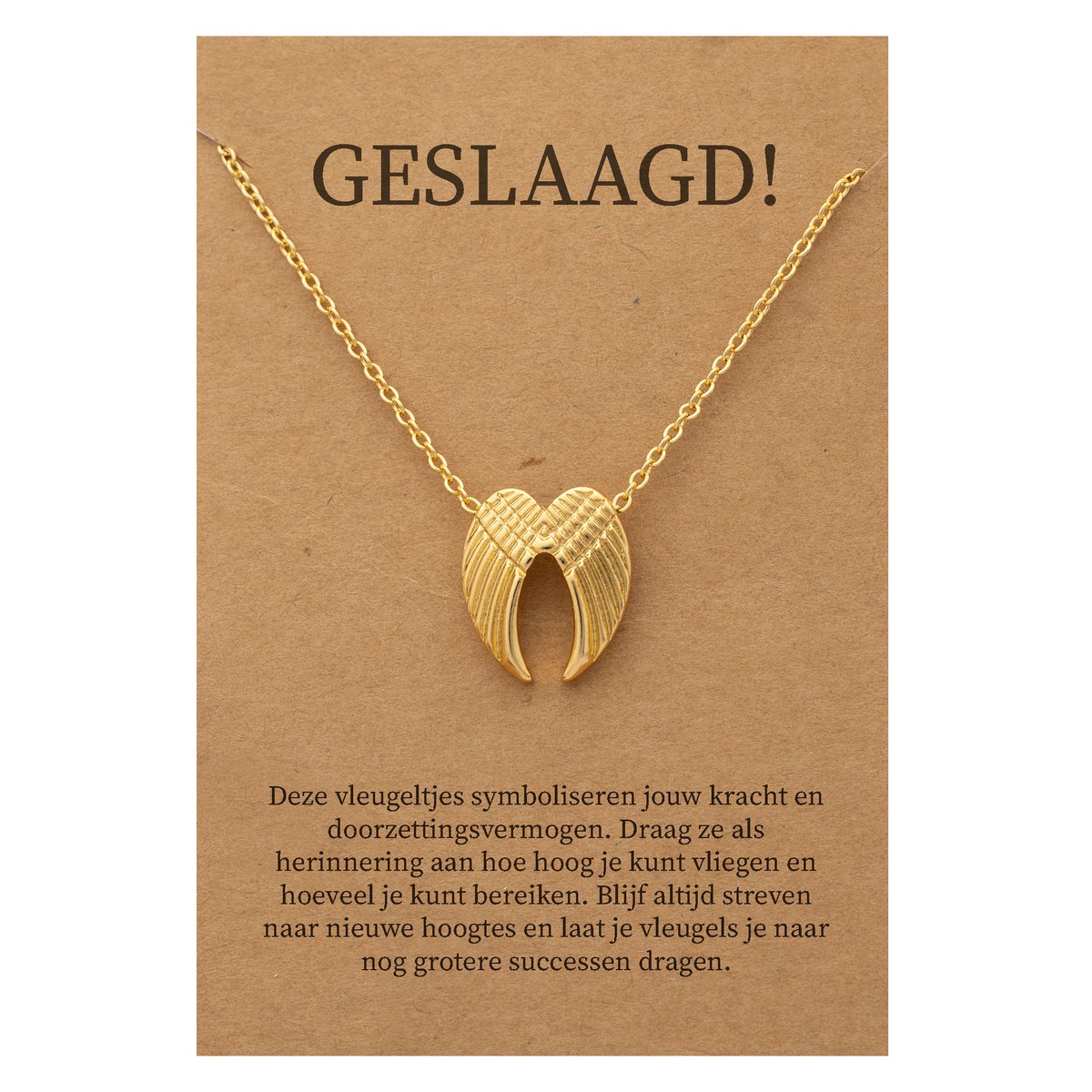 Geslaagd Cadeau Ketting - Engelen Vleugels voor Geluk Sieraad - Goudkleurig - Gefeliciteerd - Pax Amare