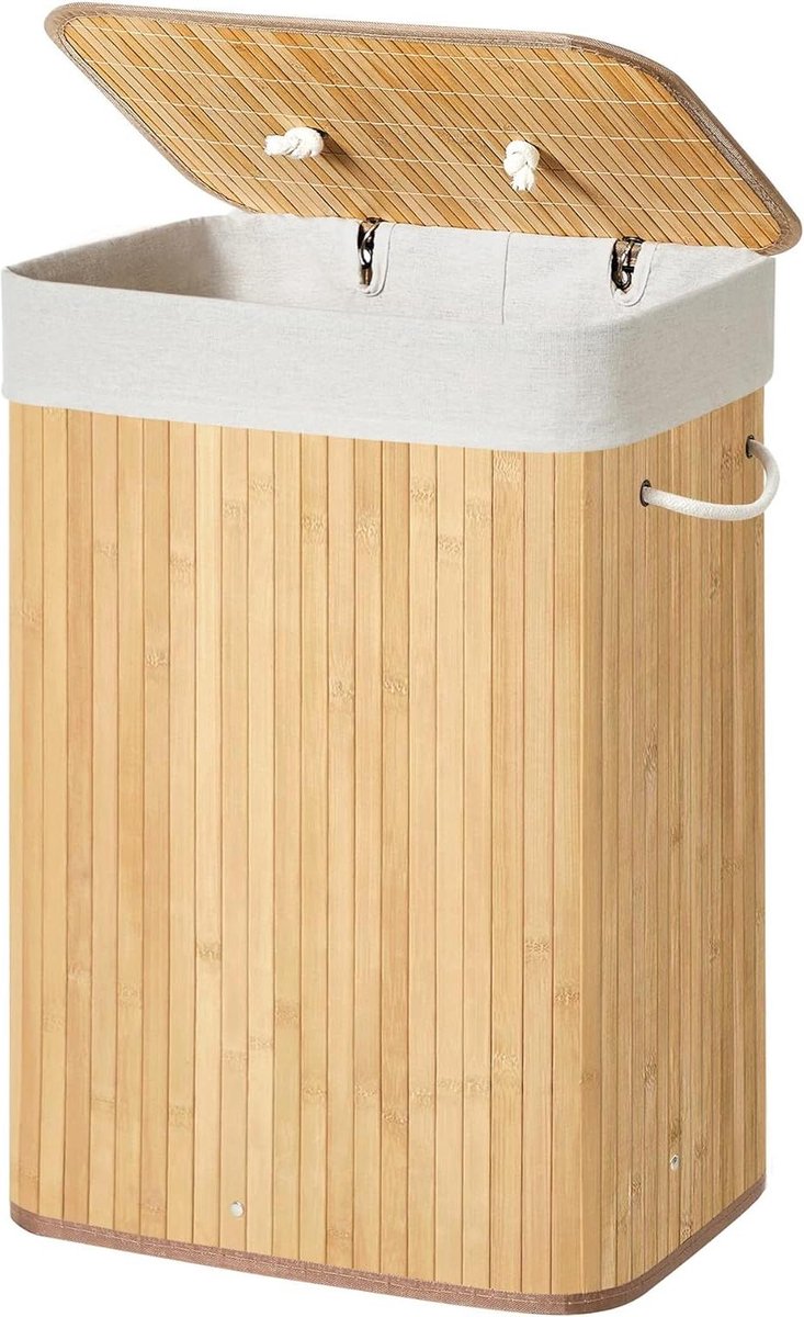 Goedkoopste Opvouwbare bamboe wasmand beige LCB10Y met deksel - 72 L wasbox - SONGMICS