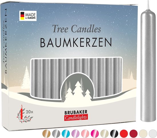 BRUBAKER 100 Stuks - Boomkaarsen - Zilver- Kerstkaarsen - Piramidekaarsen - Kerstboomkaarsen - 95/12.5 mm – Kaarsen - Kaarsjes