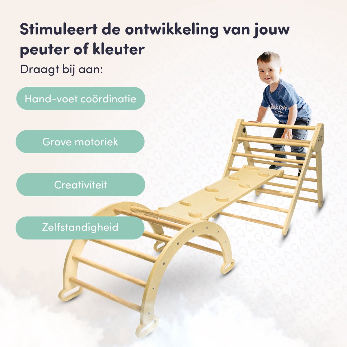 Skye & Scott Houten Klimrek - Pikler met Klimboog - Klimdriehoek met Glijbaan - Berkenhout — afbeelding 6