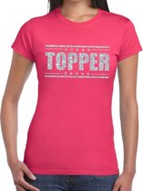 Roze Topper shirt in zilveren glitter letters dames - Toppers dresscode kleding M