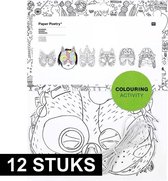 12x Knutsel papieren maskers om in te kleuren voor kinderen - Hobbymateriaal/knutselmateriaal masker inkleuren