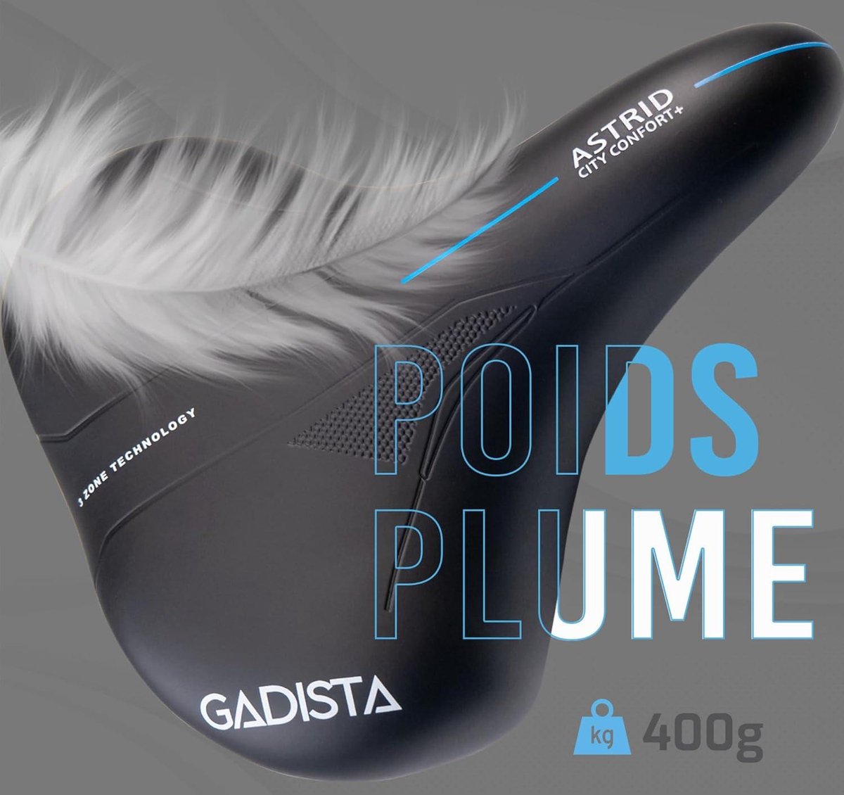GADISTA Frankrijk, Uppsala fietszadel, zeer comfortabel, handgemaakt in Italië, met gepatenteerde 3ZONES-technologie, waterdicht mountainbike-zadel voor mannen en vrouwen, met ergonomisch design