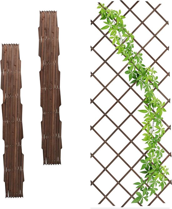 Foto: Plantenklimrek uitschuifbaar set van 3 klimplantenrek 180 x 90 cm houten trellis voor tuin balkon bruin html content nodig klimrek planten