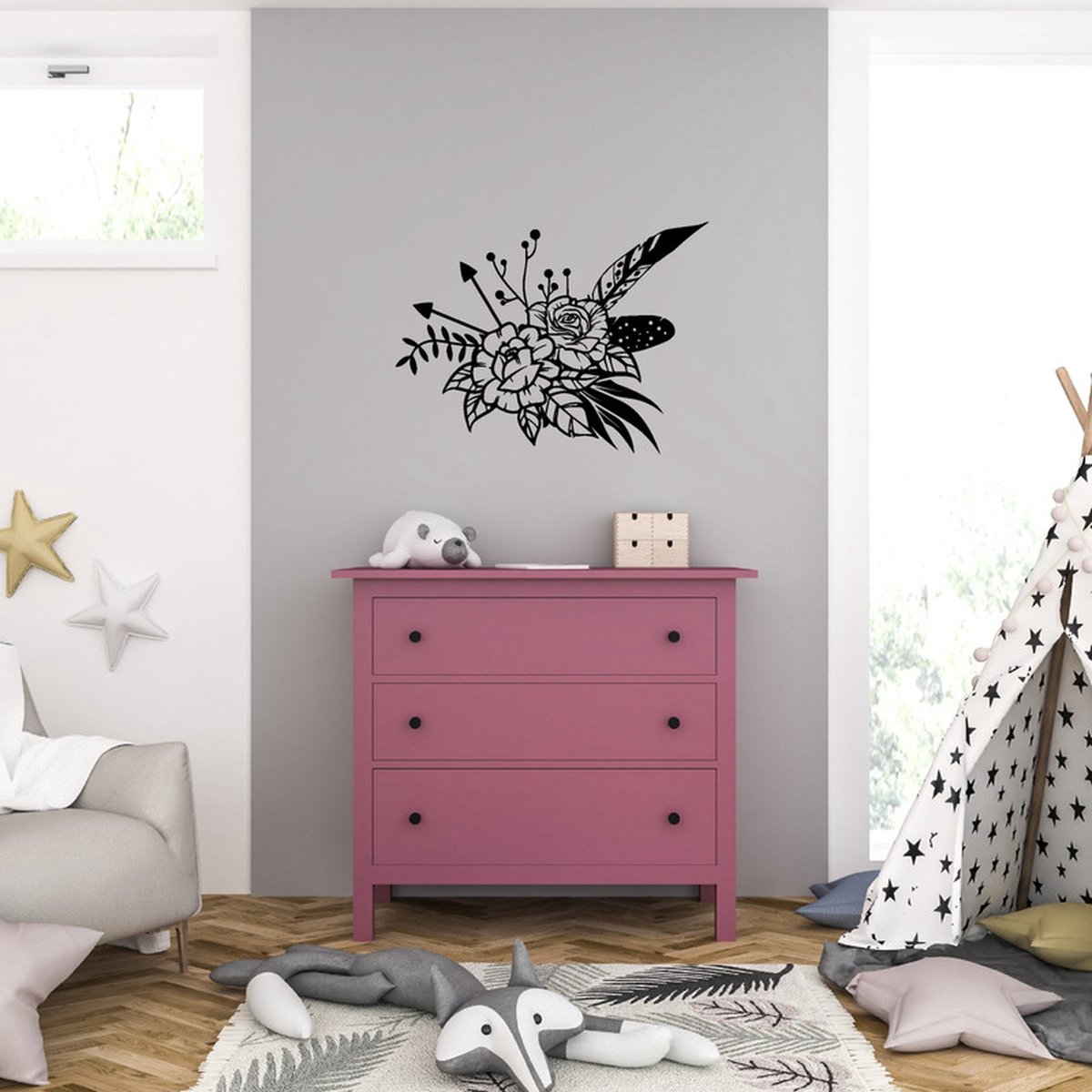 Muursticker - Bloemen - 58 x 78 - Zwart