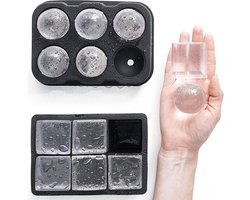 Knaak IJsblokvormen Set van 2 - Siliconen - 6 Grote Ronde IJsballen & 6 Vierkante IJsblokjes - Zwart
