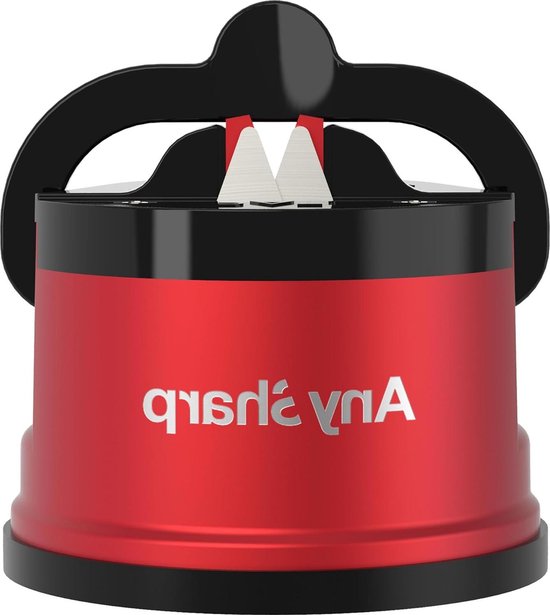 AnySharp Pro Metal Messenslijper, Handsfree Veiligheid, PowerGrip Zuigkracht, Slijpt Alle Keukenmessen, Ideaal voor Gehard Staal & Kartel, Werelds Beste, Compact, Regenboog Metaal
