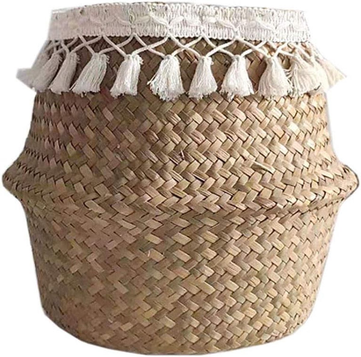 Goedkoopste Opvouwbare zeegras bloemenmand - Handgeweven stro mand voor planten, speelgoed en was - Strandtas (S