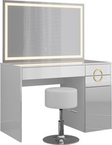 Vicco Ensemble table de maquillage avec tabouret Adela, Wit, 115 cm avec miroir LED et tabouret