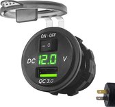 ProRide 12V USB Autolader 1 Poort Inbouw met Schakelaar/Voltmeter - 5V/2.4A - USB Stopcontact, Boot en Camper - Groen