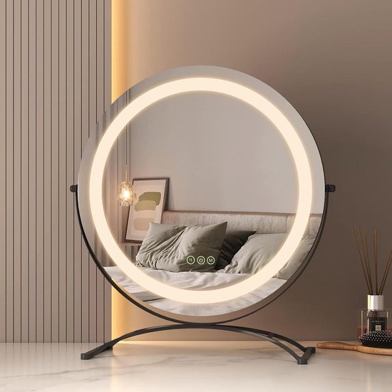 HSTURYZ Miroir de Maquillage Hollywoodien avec Lumières, Miroir de Courtoisie Eclairé, Ecran Tactile Rotation à 360 Degrés, Noir - Electroménager