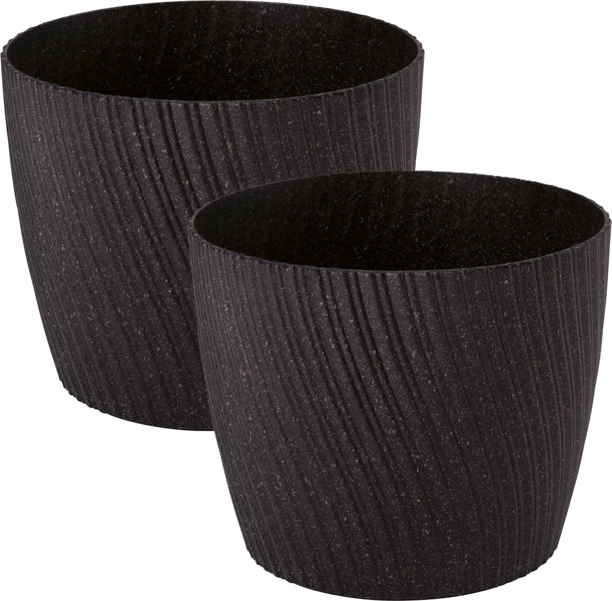 Form Plastic Plantenpot/bloempot Waves - 2x - kunststof - zwart - D27 x H23 cm - rond