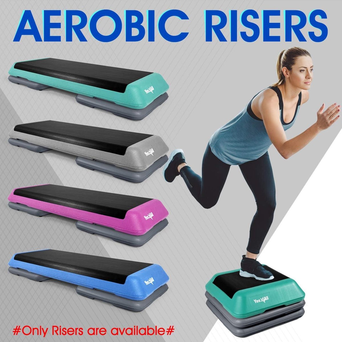 Yes4All Multifunctionele aerobe stepper, extra halve ronde poten, 4 '' 6 '' verstelbaar step-aerobics-platform voor training, stap en balansoefening