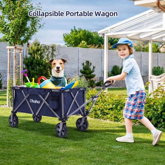 XL Bolderkar opvouwbaar 145 liter 100 kg belastbaarheid - strandwagen tuinwagen - inklapbaar met zijvak - blauw Grote handwagen van Sekey — afbeelding 2