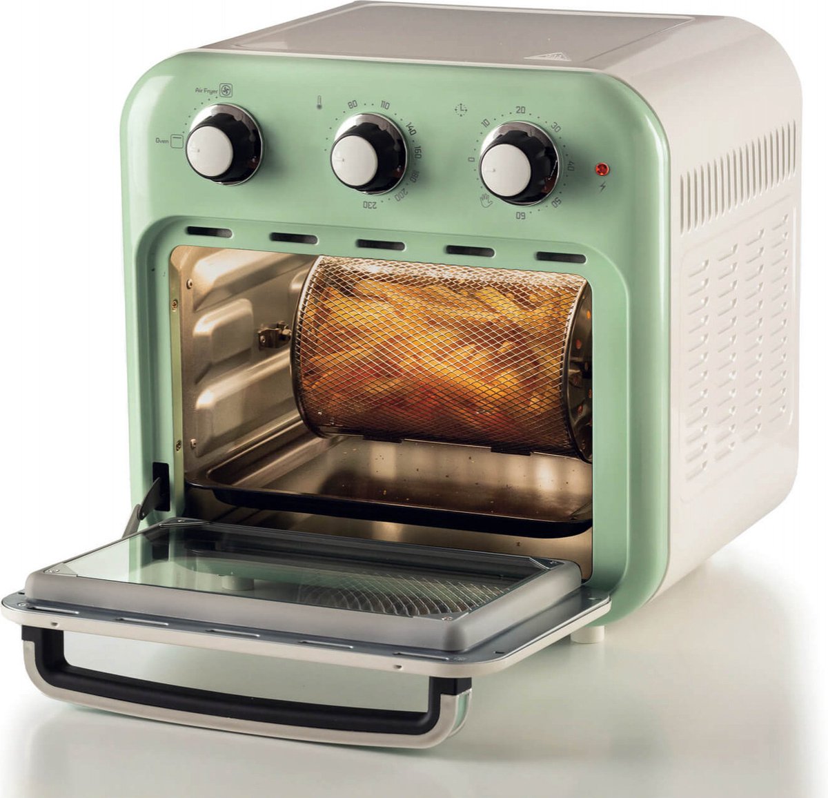 Afbeelding 3 van Ariete 4632/04 Vintage Airfryer & Oven - 16 liter - 1400 Watt - timer - draaispit - roterende mand - groen