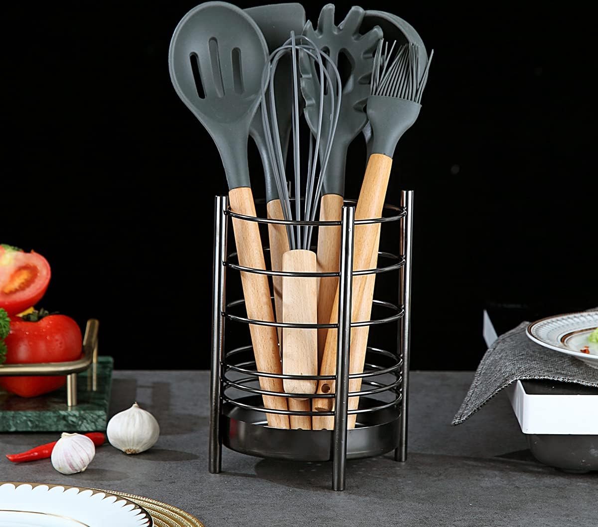 Roestvrijstalen Spatelpot - Duurzaam Keukenorganisatie Accessoire voor Keukenhulpmiddelen en Utensils - Ruime Countertop Organizer - Titanium Coating - Stijlvolle en Efficiënte Keukenopslag