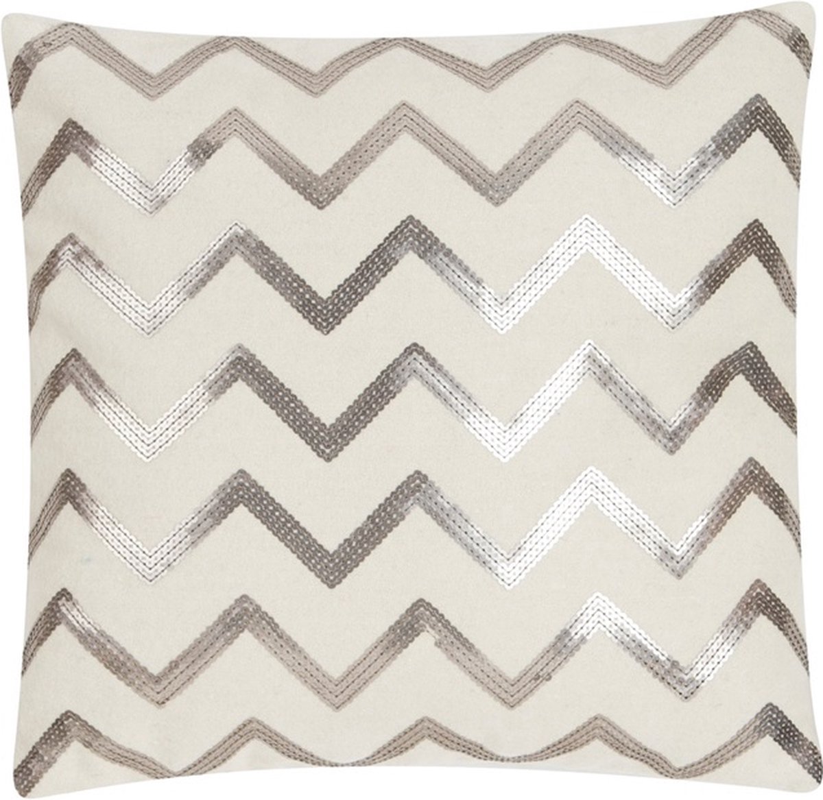 Linen & More Zigzag Sequin Off Wit Kussen | 45 X 45 | Sierkussen Voor Woonkamer Of Slaapkamer