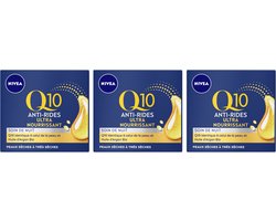 NIVEA Q10 Nachtcrème Anti-Rimpel Extra Voedend - 3 x 50 ml - Voordeelverpakking