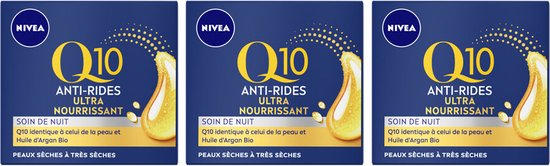 NIVEA - Q10 Nachtcrème Anti-Rimpel Extra Voedend - 3 x 50 ml - Voordeelverpakking