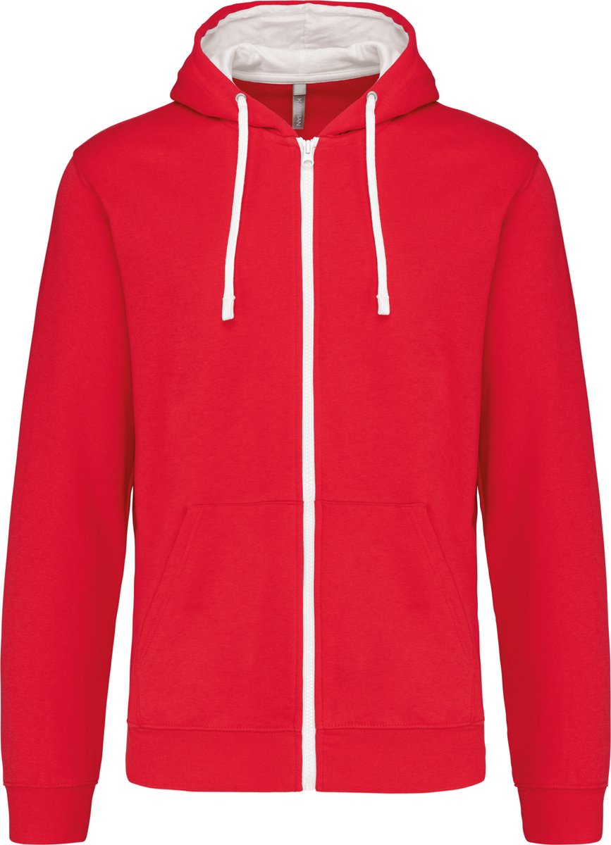 Kariban Herensweater met rits en capuchon in contrasterende kleur K466 - Red / White - L