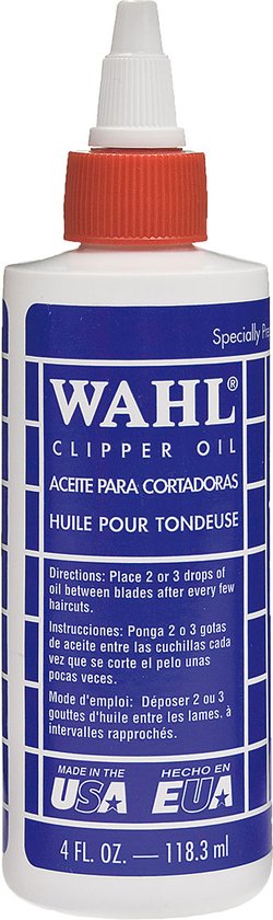 Wahl Clipper Oil flesje met rode dop en blauw label, 118 ml.